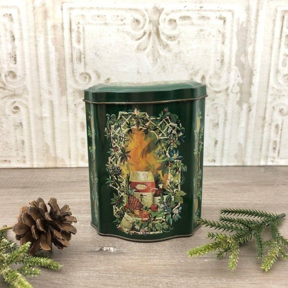 Christmas Tin Canister Made in England for Avon Christmas 1981, Tea Caddy, Coffe